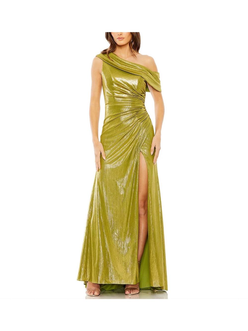 Mac Duggal 27152 Green Evening Gown Metallic One Shoulder A-Line Dress Size 4